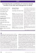 Cover page: Investigating the Contribution of Common Genetic Variants to the Risk and Pathogenesis of ADHD