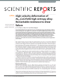 Cover page: High-velocity deformation of Al0.3CoCrFeNi high-entropy alloy: Remarkable resistance to shear failure