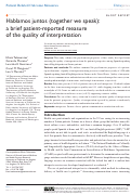 Cover page: Hablamos juntos (together we speak): a brief patient-reported measure of the quality of interpretation