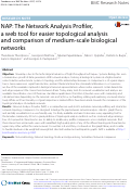 Cover page: NAP: The Network Analysis Profiler, a web tool for easier topological analysis and comparison of medium-scale biological networks