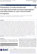 Cover page: Potentiation of endocannabinoids and other lipid amides prevents hyperalgesia and inflammation in a pre-clinical model of migraine