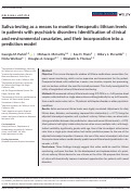 Cover page: Saliva testing as a means to monitor therapeutic lithium levels in patients with psychiatric disorders: Identification of clinical and environmental covariates, and their incorporation into a prediction model