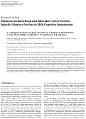 Cover page: Thickness in Entorhinal and Subicular Cortex Predicts Episodic Memory Decline in Mild Cognitive Impairment