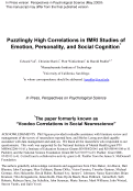 Cover page: Puzzlingly High Correlations in fMRI Studies of Emotion, Personality, and Social Cognition