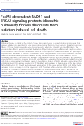 Cover page: FoxM1-dependent RAD51 and BRCA2 signaling protects idiopathic pulmonary fibrosis fibroblasts from radiation-induced cell death.