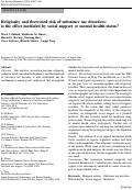 Cover page: Religiosity and decreased risk of substance use disorders: is the effect mediated by social support or mental health status?