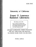 Cover page: APPARENT HORIZONTAL SOURCE POSITIONS AND EXIT DIRECTIONS FOR NEGATIVE SECONDARY BEAMS FROM THE BEVATRON
