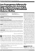 Cover page: Low Prepregnancy Adiponectin Concentrations Are Associated With a Marked Increase in Risk for Development of Gestational Diabetes Mellitus