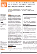 Cover page: Use of oral diabetes medications and the risk of incident dementia in US veterans aged ≥60 years with type 2 diabetes