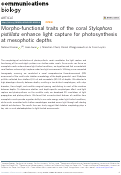 Cover page: Morpho-functional traits of the coral Stylophora pistillata enhance light capture for photosynthesis at mesophotic depths.