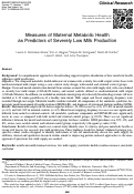 Cover page: Measures of Maternal Metabolic Health as Predictors of Severely Low Milk Production.