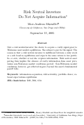 Cover page: Risk Neutral Investors Do Not Acquire Information¤