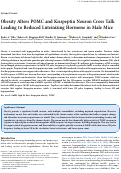 Cover page: Obesity Alters POMC and Kisspeptin Neuron Cross Talk Leading to Reduced Luteinizing Hormone in Male Mice.
