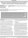 Cover page: Inadvertent Intrathecal Administration of Local Anesthetics Leading to Spinal Paralysis with Lipid Emulsion Rescue