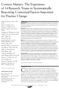 Cover page: Context matters: the experience of 14 research teams in systematically reporting contextual factors important for practice change.