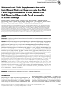 Cover page: Maternal and Child Supplementation with Lipid-Based Nutrient Supplements, but Not Child Supplementation Alone, Decreases Self-Reported Household Food Insecurity in Some Settings