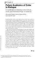 Cover page: " Future Academics of Color in Dialogue A Candid Q&amp;A on Adjusting to the Cultural, Social, and Professional Rigor of Academia" in&nbsp;Beginning a Career in Academia : A Guide for Graduate Students of ColorDwayne Edtied by A. Mack, Elwood Watson, and Michelle Madsen Camacho.&nbsp;