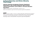 Cover page: Chinese American Immigrant Parents’ Emotional Expression in the Family: Relations With Parents’ Cultural Orientations and Children’s Emotion-Related Regulation