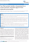 Cover page: Two Pfam protein families characterized by a crystal structure of protein lpg2210 from Legionella pneumophila