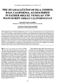 Cover page: The <em>Huamalgüeños</em> of Isla Cedros, Baja California, as Described in Father Miguel Venegas' 1739 Manuscript <em>Obras Californianas</em>