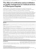 Cover page: The effect of certification and accreditation on quality management in 4 clinical services in 73 European hospitals