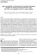 Cover page: High Acceptability of Donating Hair and Other Biological Samples for Research Among People Living with HIV in an Outpatient Clinic in Lagos, Nigeria