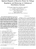 Cover page of Optimal dispatch of reactive power for voltage regulation and balancing in unbalanced distribution systems