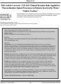 Cover page: This Article Corrects: “GLASS Clinical Decision Rule Applied to Thoracolumbar Spinal Fractures in Patients Involved in Motor Vehicle Crashes”