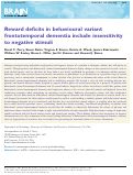 Cover page: Reward deficits in behavioural variant frontotemporal dementia include insensitivity to negative stimuli