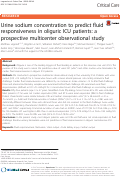 Cover page: Urine sodium concentration to predict fluid responsiveness in oliguric ICU patients: a prospective multicenter observational study