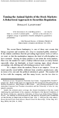 Cover page: Taming the Animal Spirits of the Stock Market: A Behavioral Approach to Securities Regulation