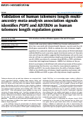 Cover page: Validation of human telomere length multi-ancestry meta-analysis association signals identifies POP5 and KBTBD6 as human telomere length regulation genes