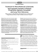 Cover page: Treatment for Word Retrieval in Semantic and Logopenic Variants of Primary Progressive Aphasia: Immediate and Long-Term Outcomes.