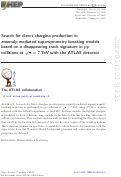 Cover page: Search for direct chargino production in anomaly-mediated supersymmetry breaking models based on a disappearing-track signature in pp collisions at \documentclass[12pt]{minimal} \usepackage{amsmath} \usepackage{wasysym} \usepackage{amsfonts} \usepackage{amssymb} \usepackage{amsbsy} \usepackage{mathrsfs} \usepackage{upgreek} \setlength{\oddsidemargin}{-69pt} \begin{document}$ \sqrt{s}=7\;\mathrm{TeV} $\end{document} with the ATLAS detector