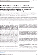 Cover page: Preclinical Demonstration of Lentiviral Vector-mediated Correction of Immunological and Metabolic Abnormalities in Models of Adenosine Deaminase Deficiency