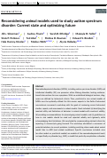 Cover page: Reconsidering animal models used to study autism spectrum disorder: Current state and optimizing future