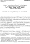 Cover page: Attitudes Toward Cancer Clinical Trial Participation in Young Adults with a History of Cancer and a Healthy College Student Sample: A Preliminary Investigation