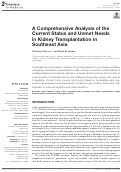 Cover page: A Comprehensive Analysis of the Current Status and Unmet Needs in Kidney Transplantation in Southeast Asia