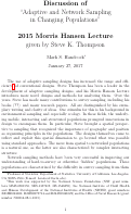 Cover page: Discussion of “Adaptive and Network Sampling for Inference and Interventions in Changing Populations” by Steven K. Thompson