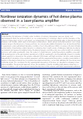 Cover page: Nonlinear ionization dynamics of hot dense plasma observed in a laser-plasma amplifier.