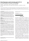 Cover page: Patient Experiences with Screening and Assistance for Social Isolation in Primary Care Settings