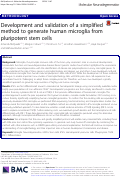Cover page: Development and validation of a simplified method to generate human microglia from pluripotent stem cells