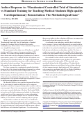 Cover page: Author Response to: “Randomized Controlled Trial of Simulation vs Standard Training for Teaching Medical Students High-quality Cardiopulmonary Resuscitation: The Methodological Issue”