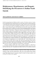 Cover page: Helplessness, Hopelessness, and Despair: IdentifYing the Precursors to Indian Youth Suicide