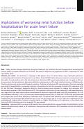 Cover page: Implications of worsening renal function before hospitalization for acute heart failure