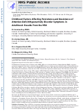 Cover page: Childhood Factors Affecting Persistence and Desistence of Attention-Deficit/Hyperactivity Disorder Symptoms in Adulthood: Results&nbsp;From&nbsp;the MTA