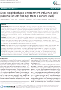 Cover page: Does neighborhood environment influence girls' pubertal onset? Findings from a cohort study