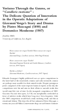 Cover page: Verismo Through the Genres, or  "<em>Cavallerie rusticane</em>"- The Delicate Question of Innovation in the Operatic Adaptations of Giovanni Verga's Story and Drama by Pietro Mascagni (1890) and Domenico Monleone (1907)