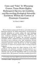 Cover page: Come and “Take” It: Whooping Cranes, Texas Water Rights, Endangered Species Act Liability, and Reconciling Ecological Scientific Testimony Within the Context of Proximate Causation