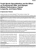 Cover page: Youth Sports Specialization and Its Effect on Professional, Elite, and Olympic Athlete Performance, Career Longevity, and Injury Rates: A Systematic Review